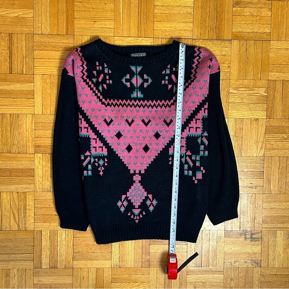 Coco Loco Vintage 1990's Pink/Black Small Acrylic Sweater - Picture 3 of 6
